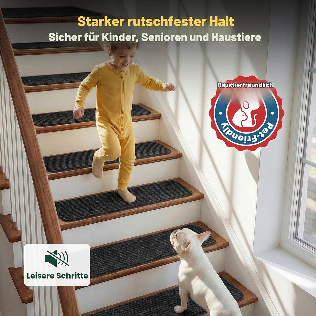 MBIGM 15er Set Stufenmatten 20 cm X 65 cm Treppenteppich Selbstklebend Sicherheit Stufenteppich für