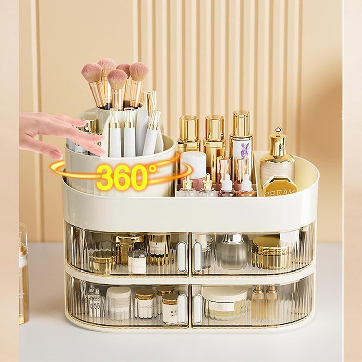 Make Up Kosmetik Organizer 360° Drehbar Mit Zwei Kleinen Schubladen für Schminktisch Schlafzimmer Ba