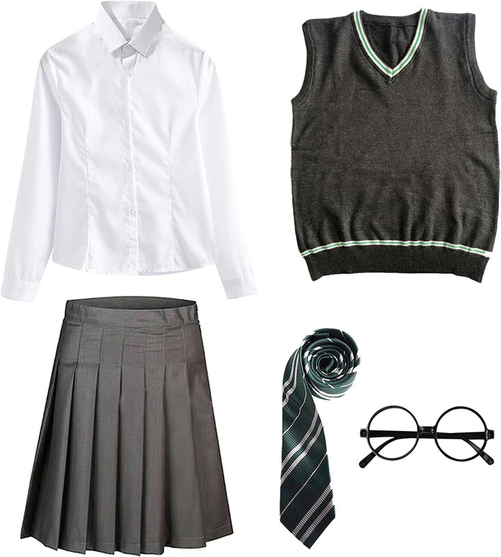 FStory&Winyee Zauberer Set Bluse Rock Weste Krawatte Brille Kostüm Zubehör für Kinder Erwachsene Zub