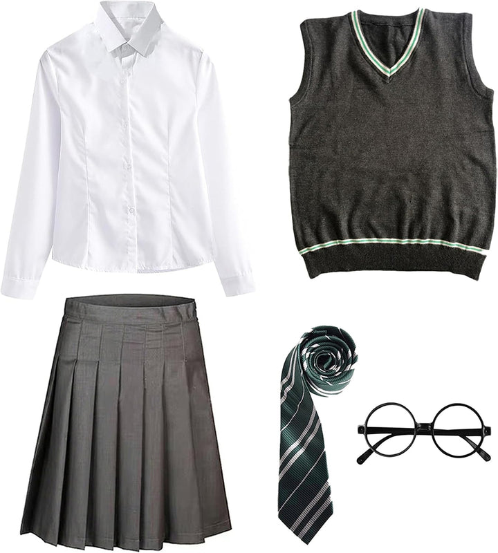 FStory&Winyee Zauberer Set Bluse Rock Weste Krawatte Brille Kostüm Zubehör für Kinder Erwachsene Zub