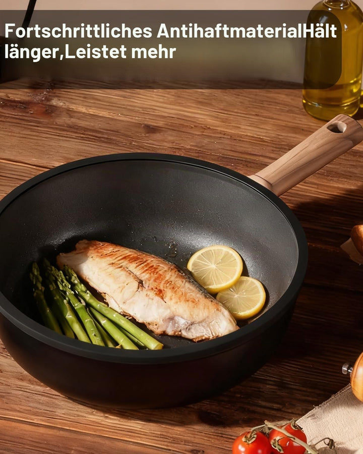 17-Teilig topfset, Kochgeschirr-Set, Antihaft keramikpfanne mit 2 Abnehmbaren Griffen/ 4 Küchenhelfe