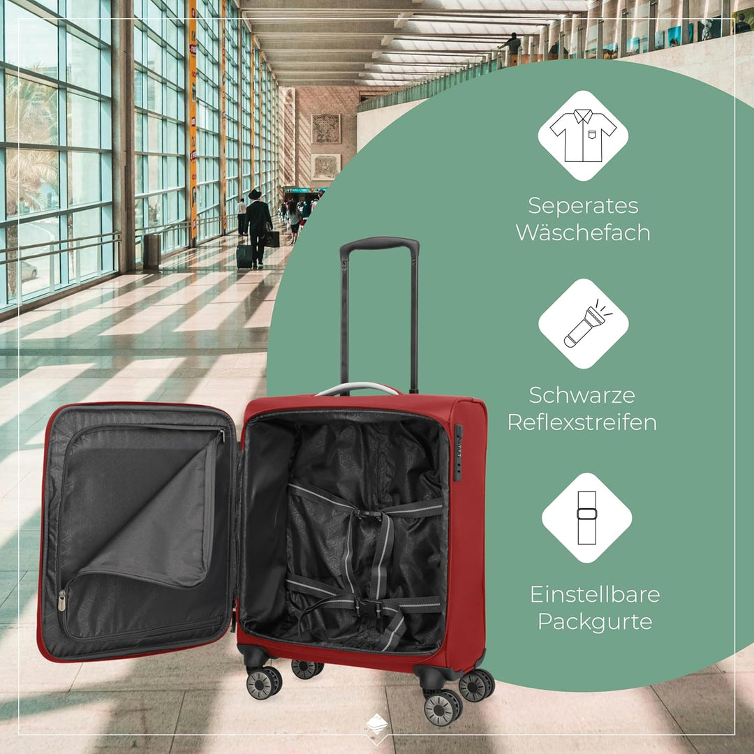 travelite Handgepäck Koffer mit 4 Rollen für Lufthansa, Austrian + Swiss, integriertes Zahlenschloss