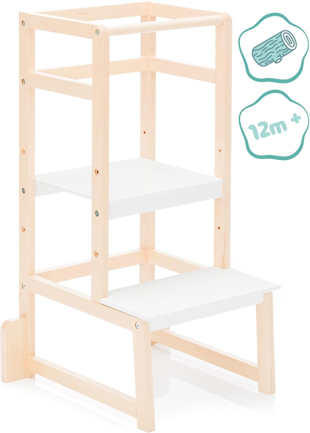 Fillikid Kinder Lernturm | Entdeckertum mitwachsend aus Buchenholz | Lerntower Montessori Lernstuhl