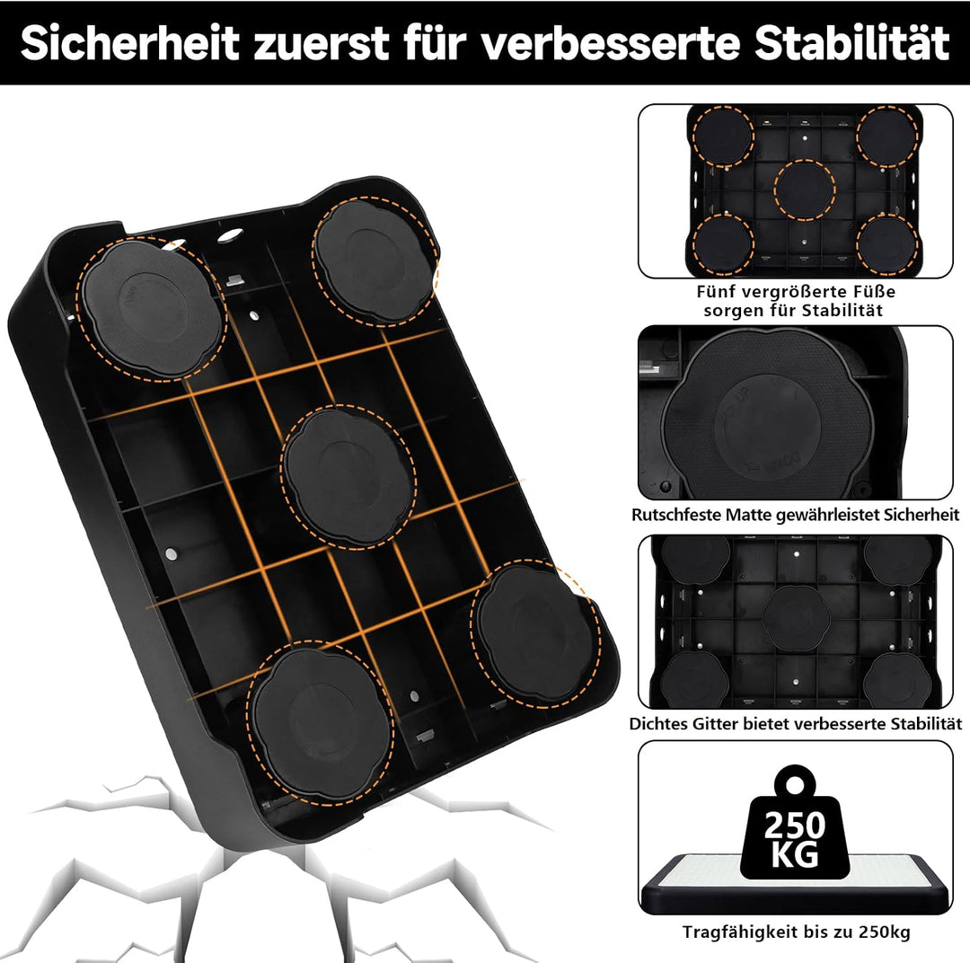 rutschfest Halbstufe bis 250 kg Tritthocker Nachleuchtende | 3-Stufig Höhenverstellbarer Trittstufe