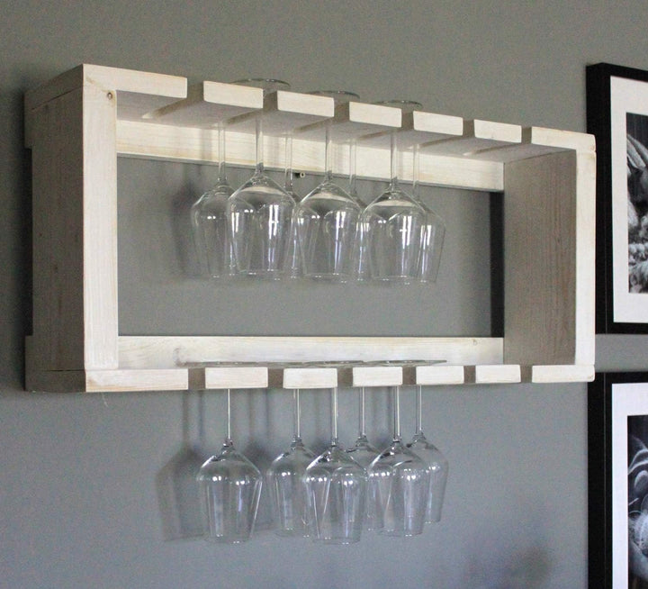 Dekorie Weinglasregal aus massivem Holz - Farbe: Weiss - Masse (HxBxT): 35 cm x 77 cm x 17 cm - Vint