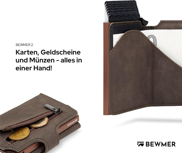 BEWMER 2 Shielded | Herren und Damen Slim Wallet mit RFID-Schutz Anti-Cloning | Kartenetui mit Münzf