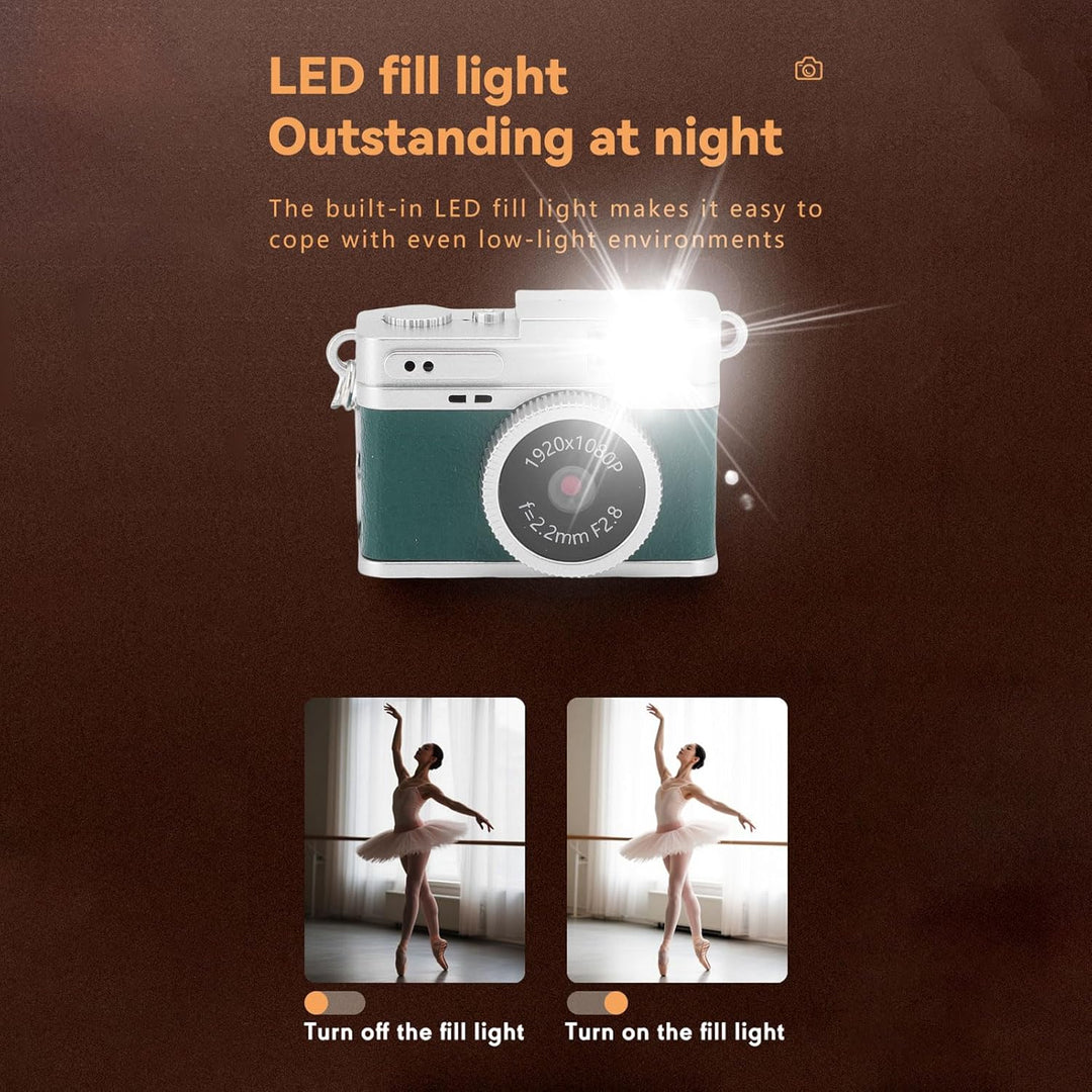 Dpofirs Kleine Retro -Digitalkamera, 1080p HD 128 GB Speichertasche Kamera Vintage -Stil, 0,96 Zoll