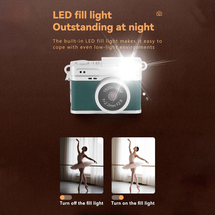 Dpofirs Kleine Retro -Digitalkamera, 1080p HD 128 GB Speichertasche Kamera Vintage -Stil, 0,96 Zoll