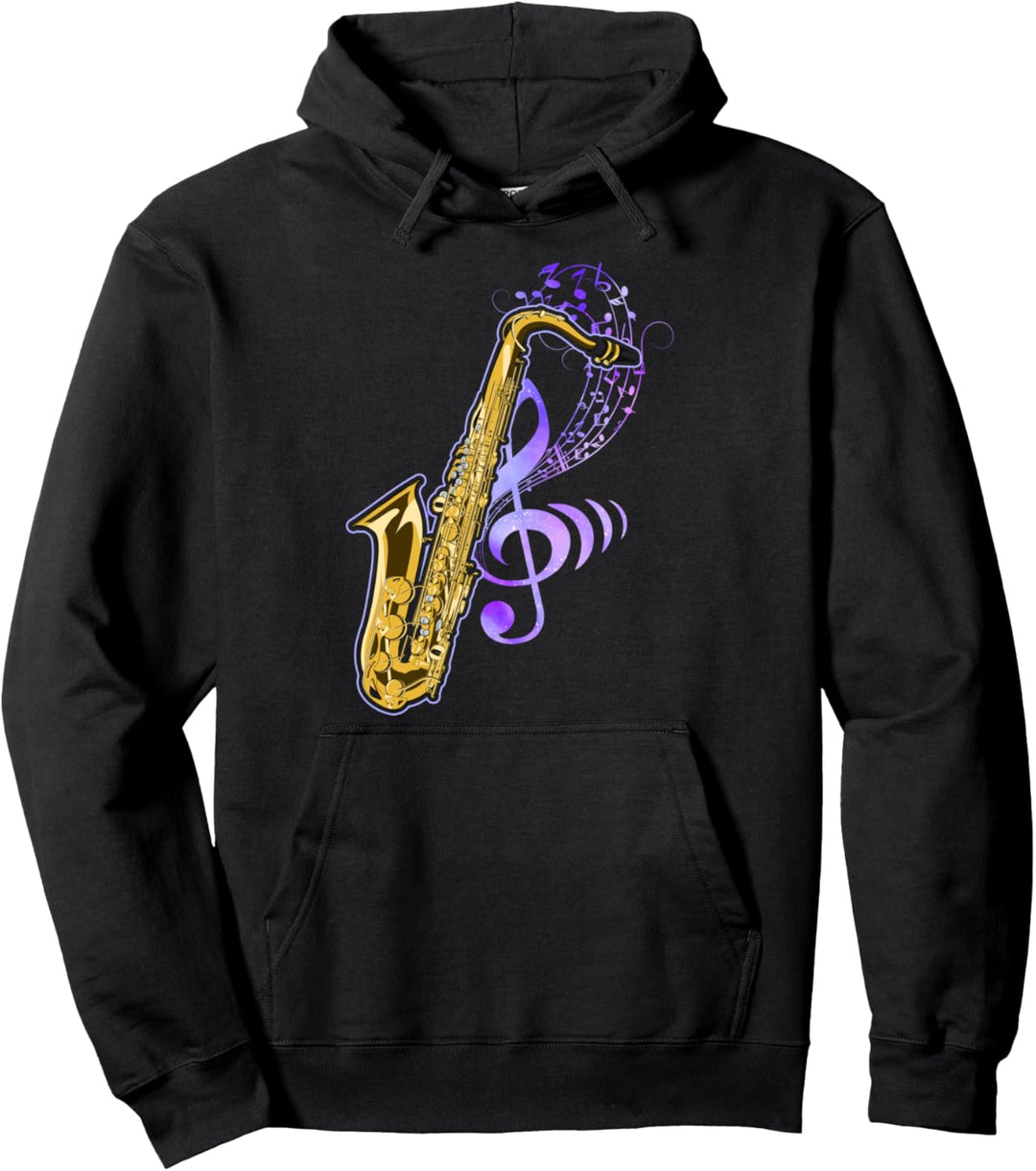 Saxophonist Jazz Musikinstrument Notenschlüssel Saxophon Pullover Hoodie
