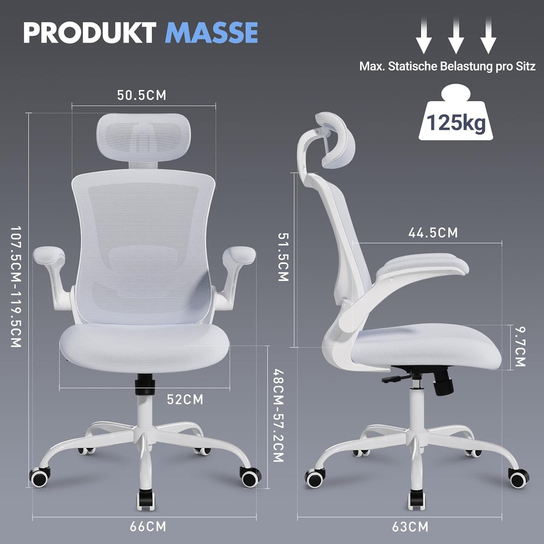 COLAMY Bürostuhl Mesh Computerstuhl, Bürostuhl Ergonomisch, Arbeitsstuhl mit Verstellbarer Kopfstütz