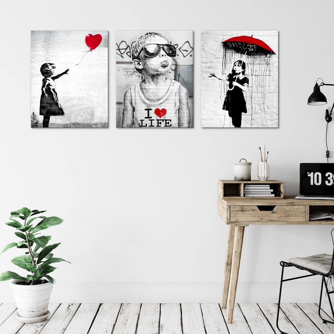 Novart FERTIG ZUM AUFHÄNGEN - Wandbilder Set Banksy - Collage XXL Wohnzimmer N003135a, 30x40 cm - 3B