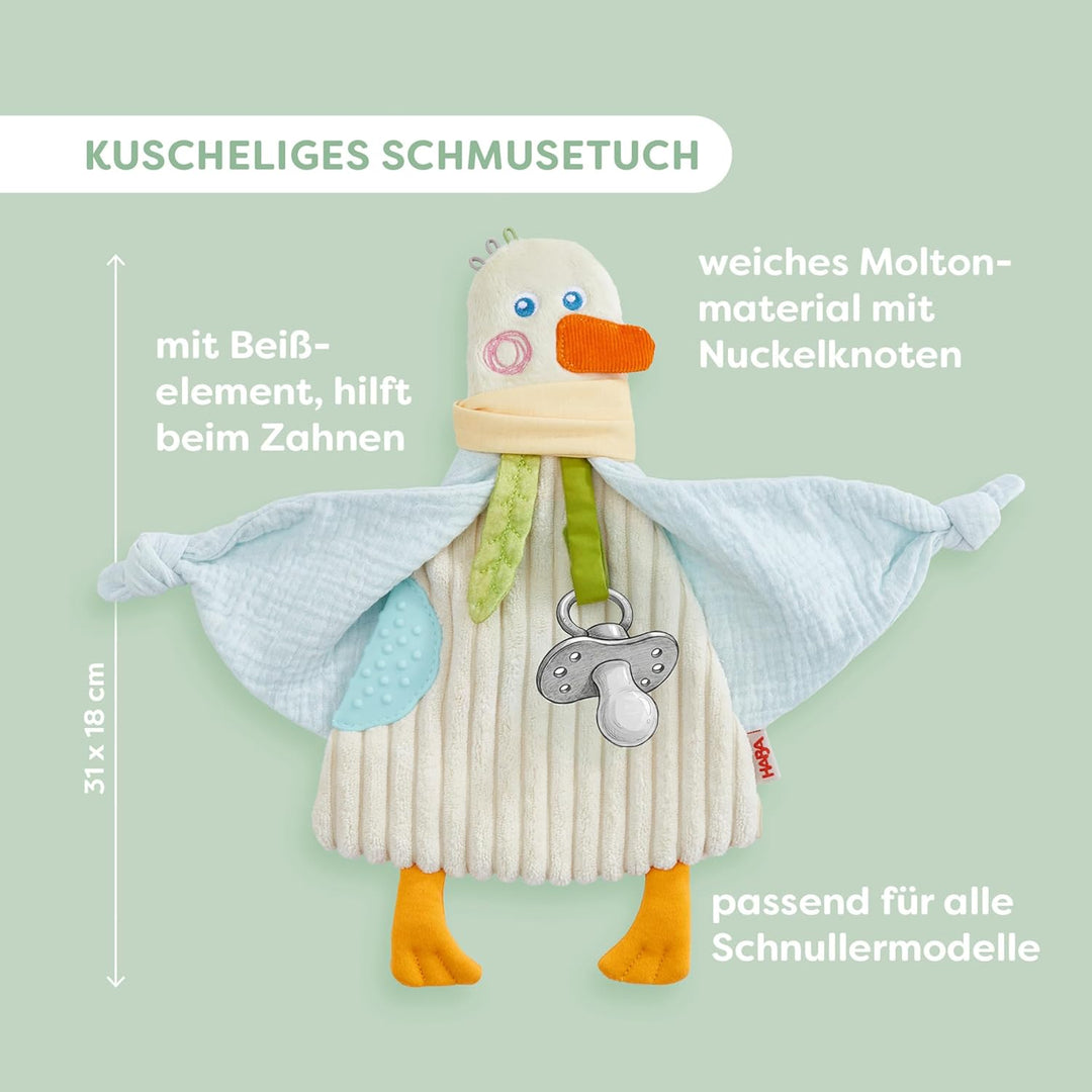 HABA Baby-Spiel-Set Gans 3-in-1 – Geschenkset mit Greifling, Knisterbuch & Schmusetuch, Sinnesspielz