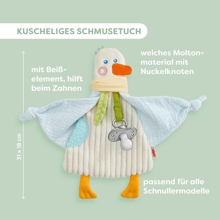 HABA Baby-Spiel-Set Gans 3-in-1 – Geschenkset mit Greifling, Knisterbuch & Schmusetuch, Sinnesspielz