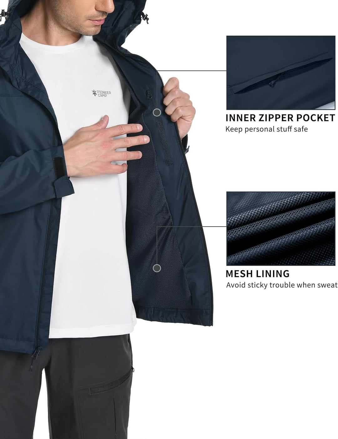 Pioneer Camp Herren Regenjacke Wasserdicht Atmungsaktiv Leichte Winddicht Windbreaker Packbare Outdo