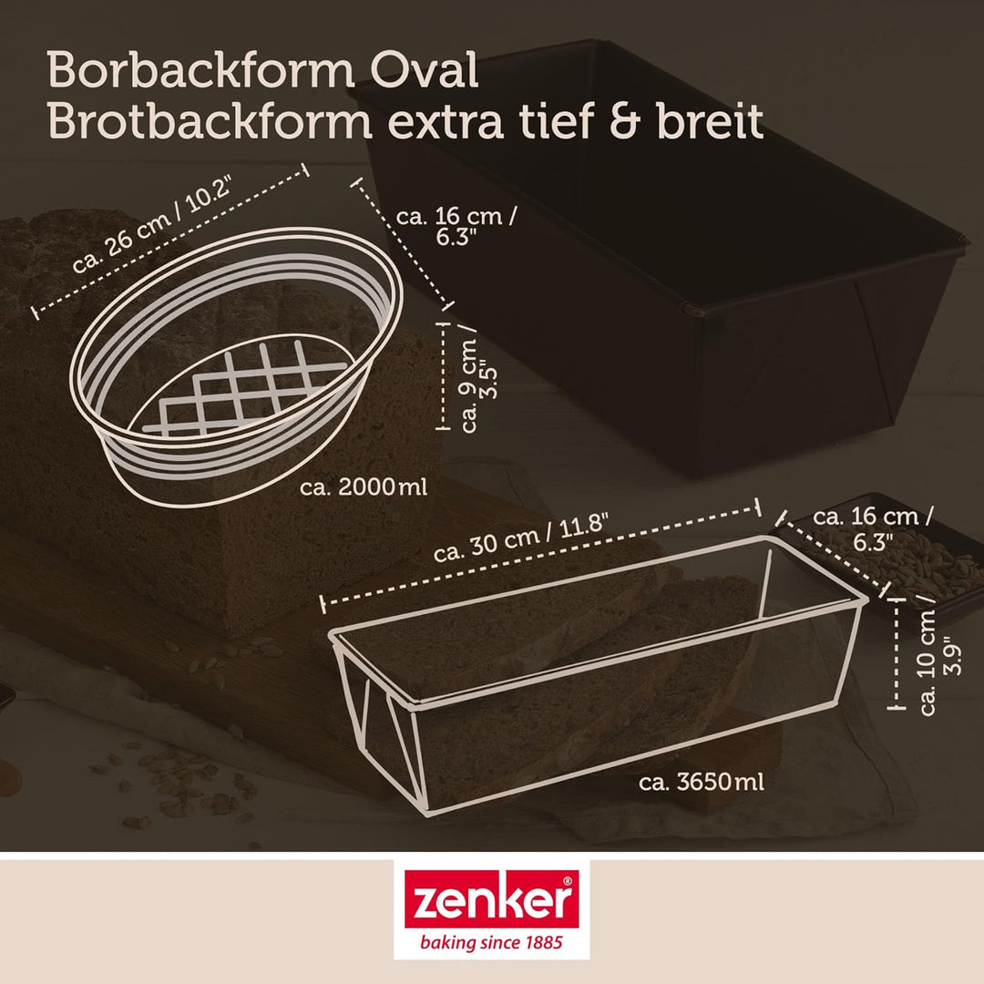 Zenker Brotbackform 2er Set - Schwarze Stahlblech Brotbackform Oval und Rechteckig, Für knuspriges B