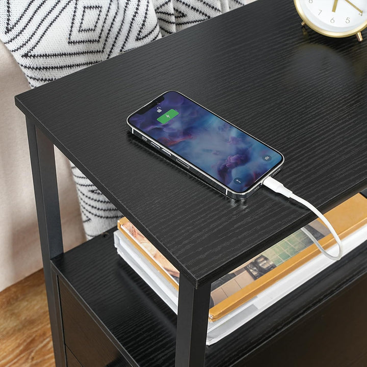 HOOBRO Beistelltisch mit Ladestation, Sofatisch mit 2 Schubladen und USB-Anschluss und Steckdose, Na