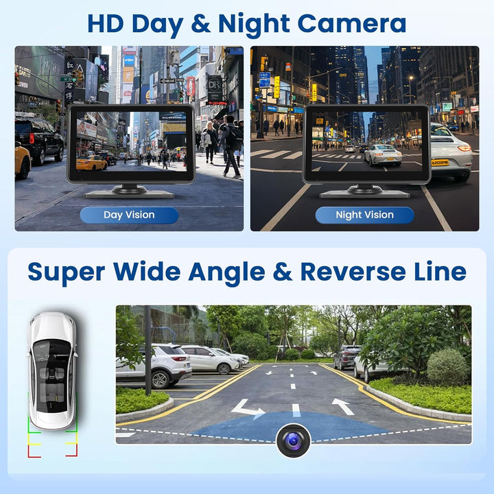 Hikity Rückfahrkamera Kabellos 7" HD Touchsreen mit 2 Rück Kamera mit Nachtsicht IP68 Wasserdicht+4K