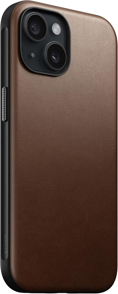 NOMAD Modern Leather Case | für iPhone 15 | Schutzhülle aus Polycarbonat und hochwertigem Echtleder