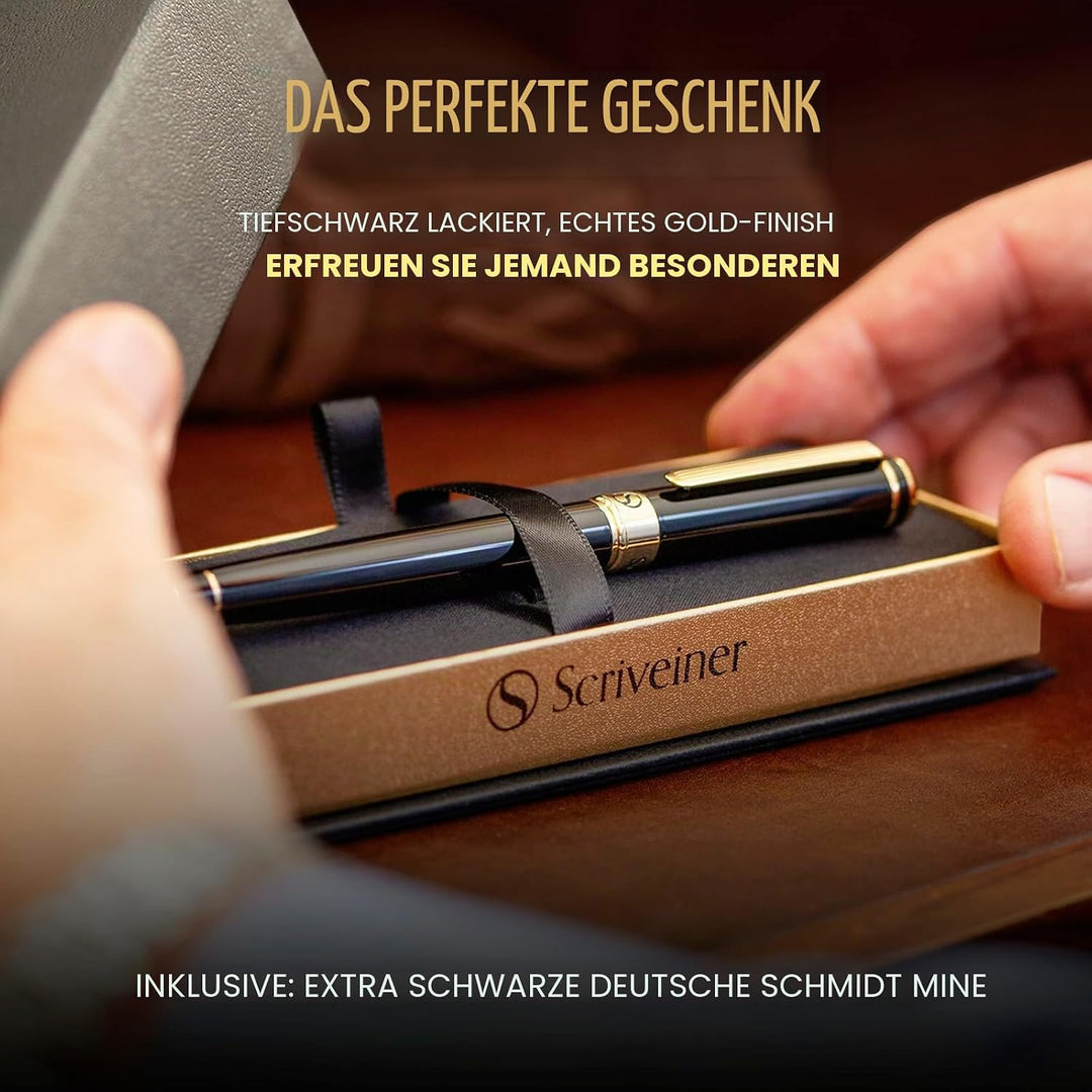 Scriveiner Tintenroller Hochwertiger Tintenroller mit Echtvergoldung, schwarze Schmidt Ersatzmine, G