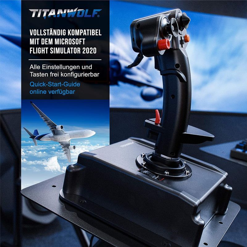 Titanwolf - PC Joystick - Flight Stick – Vierweg Joystick – HOTAS Funktion - stufenloser Schubregler