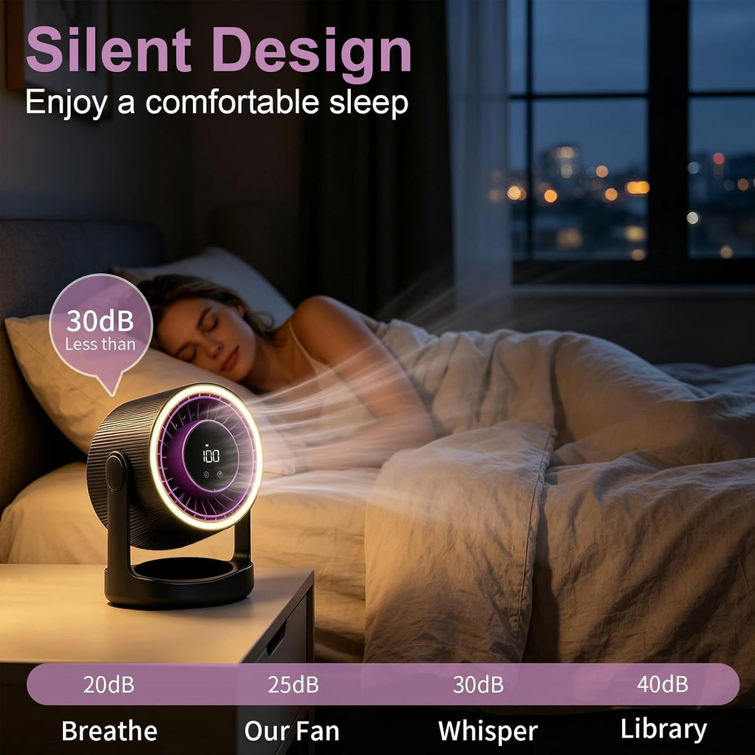 USB Tischventilator Leise mit Akku, Touchdisplay, 5 Geschwindigkeiten Grau, Grau