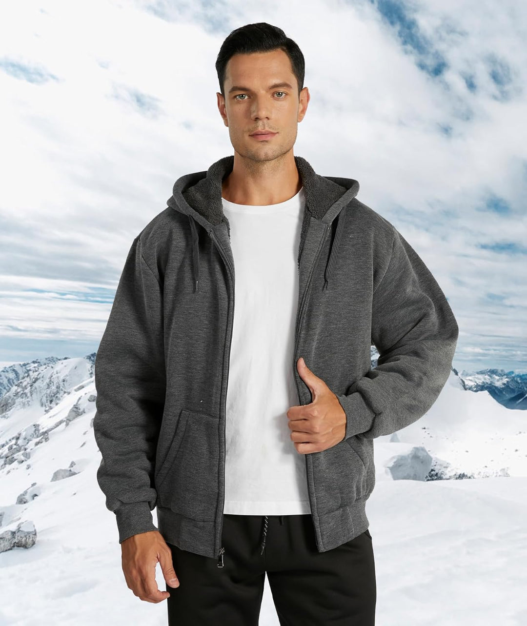 JACKETOWN Herren Sweatshirt Gefüttert Hoodie Reissverschluss Sweatjacke Warm Fleece Winterjacke Tedd