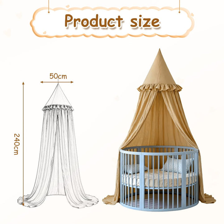 HOTUT Kinderzimmer Baldachin Vintage Nougat,Prinzessin Kinderbetthimmel mit Rüschen,Betthimmel Babyb