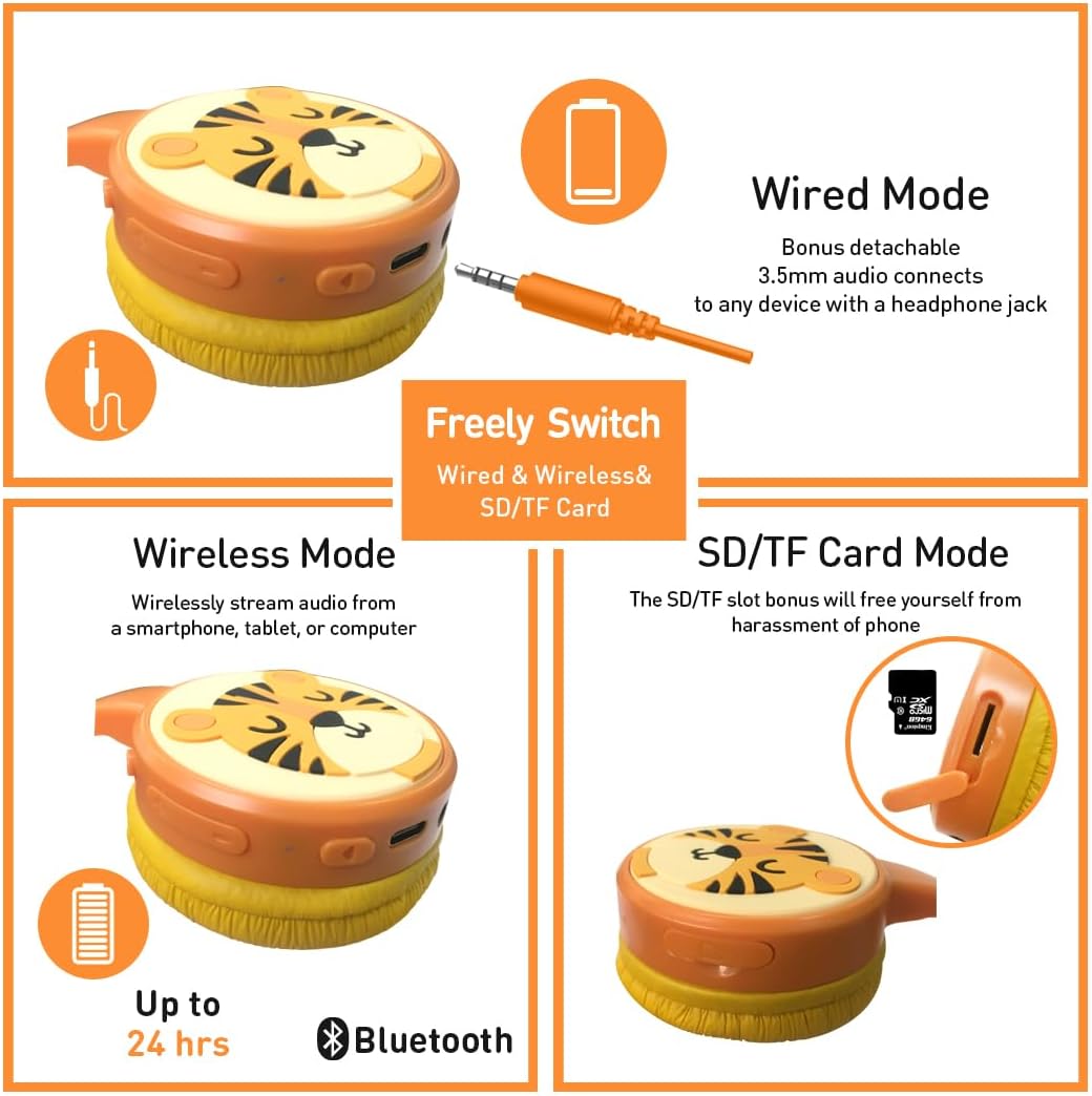 Bluetooth Kopfhörer Kinder, Kinder Kopfhörer mit Kabel, Mikrofon, 85dB Lautstärkebegrenzung, 3.5mm J
