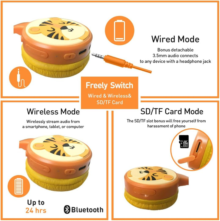 Bluetooth Kopfhörer Kinder, Kinder Kopfhörer mit Kabel, Mikrofon, 85dB Lautstärkebegrenzung, 3.5mm J