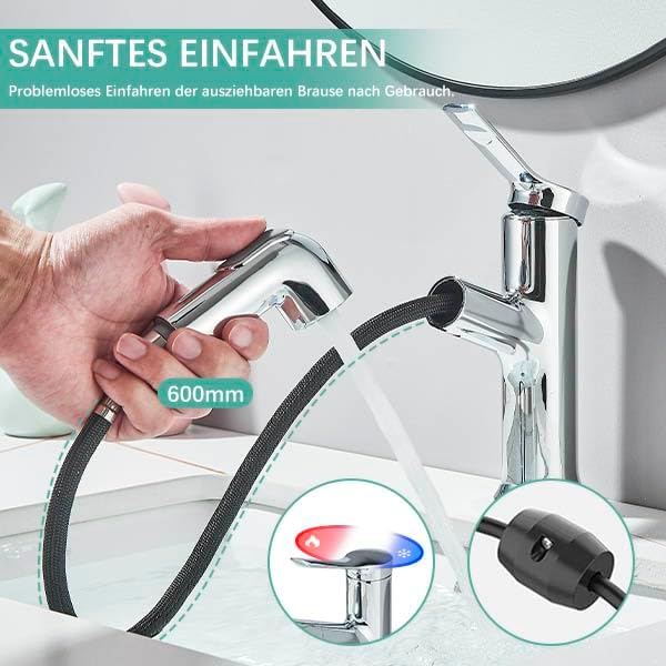 Wasserhahn Bad mit Ausziehbar Brause Waschtischarmatur Armatur Badezimmer mit 2 Strahlarten Einhebel