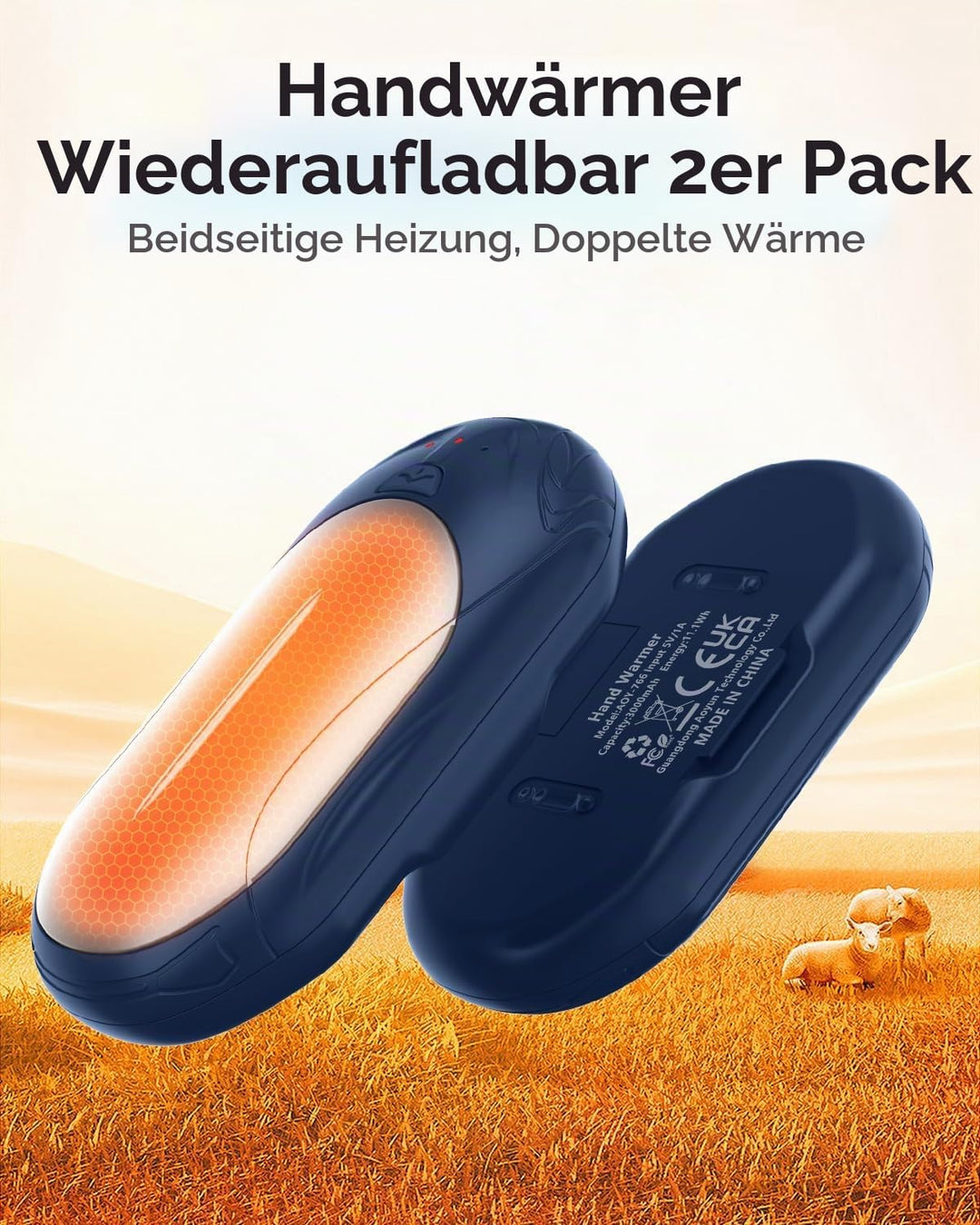 BOSONER Handwärmer Elektrisch Taschenwärmer Wiederaufladbar: 2er-Set 6000mAh Elektrischer Handwärmer