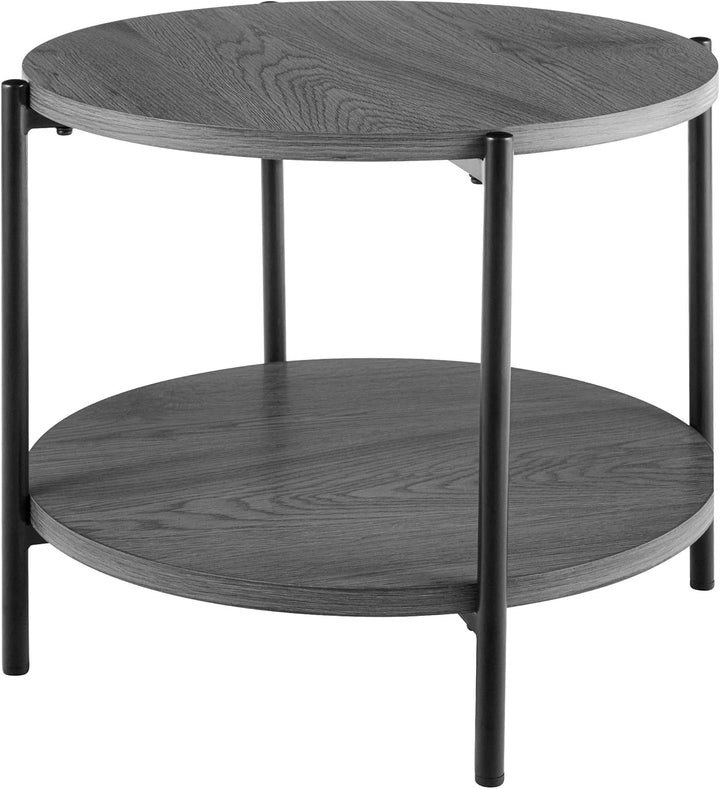 CLP Couchtisch rund Holz Edduma, Sofatisch 2 Ebenen mit Stauraum, Beistelltisch klein Metallgestell