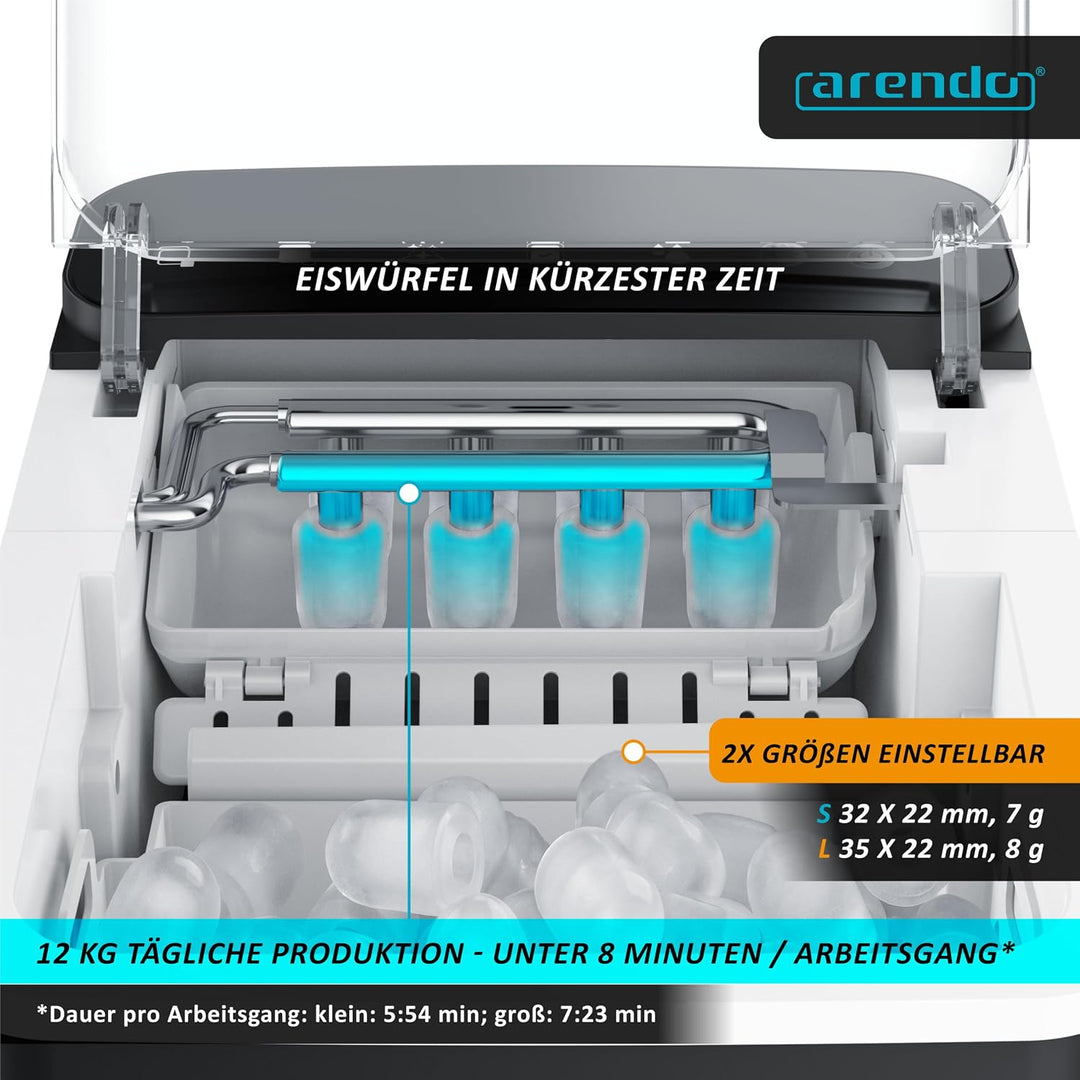 Arendo – Eiswürfelmaschine – Ice Cube Maker – 150 W – 12 kg Eis pro Tag – Automatische Abschaltfunkt