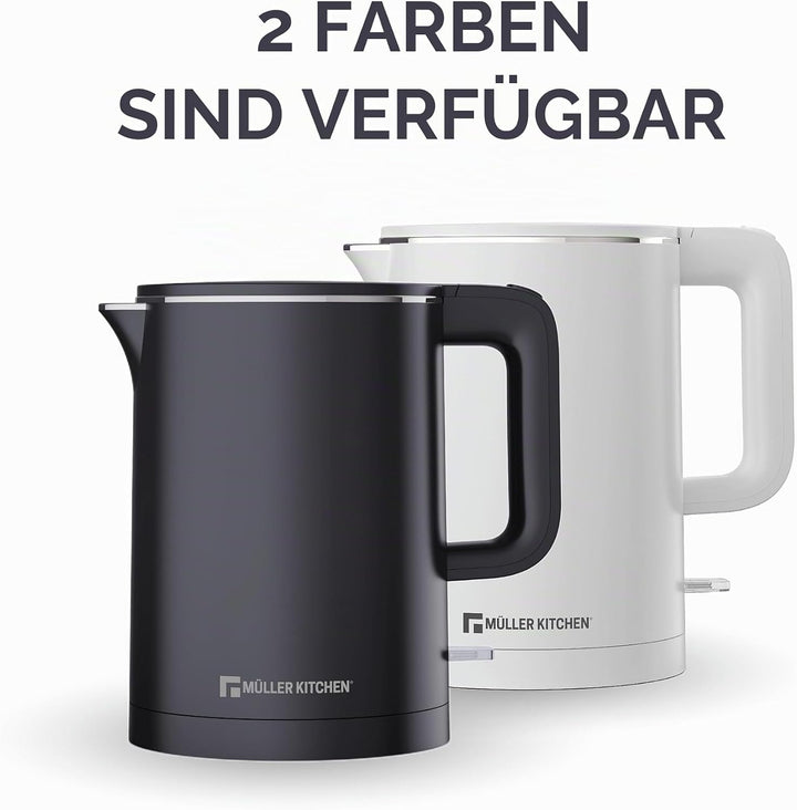 Muller Kitchen MK-6061 Elektrischer Wasserkocher, 1 l, 1000 W, doppelwandig, 360-Grad-Drehfuss, auto