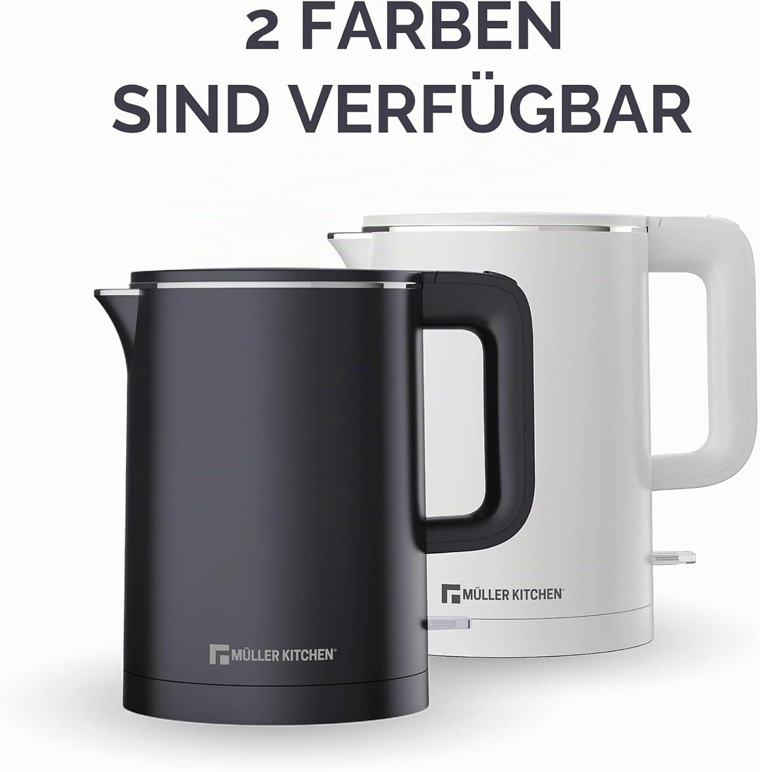 Muller Kitchen MK-6061 Elektrischer Wasserkocher, 1 l, 1000 W, doppelwandig, 360-Grad-Drehfuss, auto