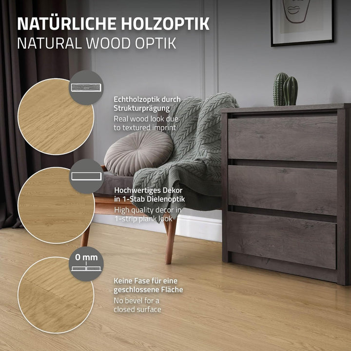 ML-Design Deluxe PVC Bodenbelag, Selbstklebende Vinyl-Dielen, Vinylboden, 91,5 cm x 15,3 cm x 2 mm,