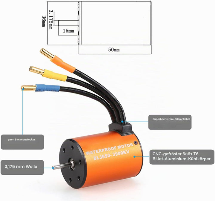 GoolRC 3650 3900 KV Beushless-Motor wasserdicht mit Kombi-Set ESC 60A für 1/10 RC LKW Auto