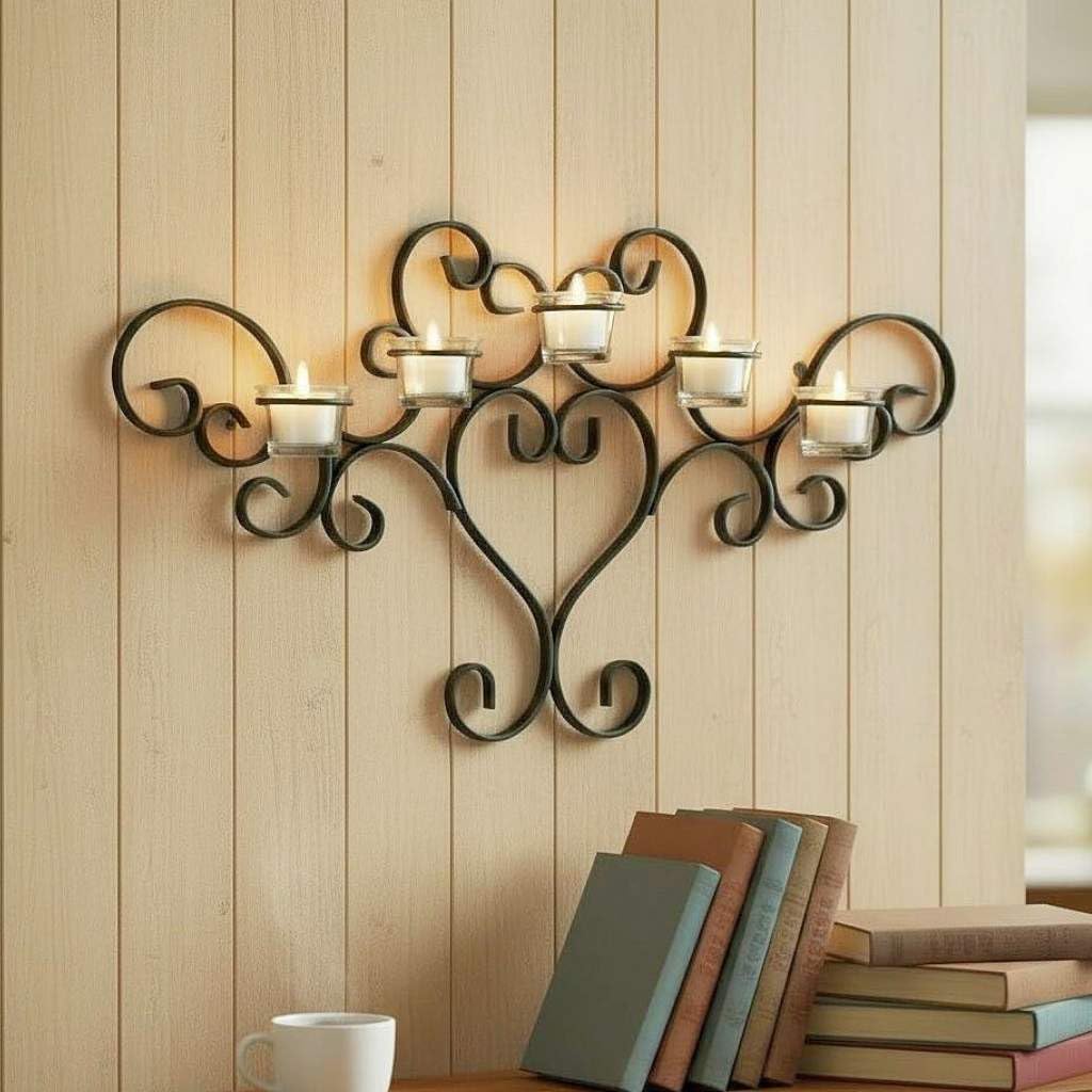 DanDiBo Wandteelichthalter Metall Schwarz Teelichthalter Wand Wandkerzenhalter 63 cm Palace Kerzenha