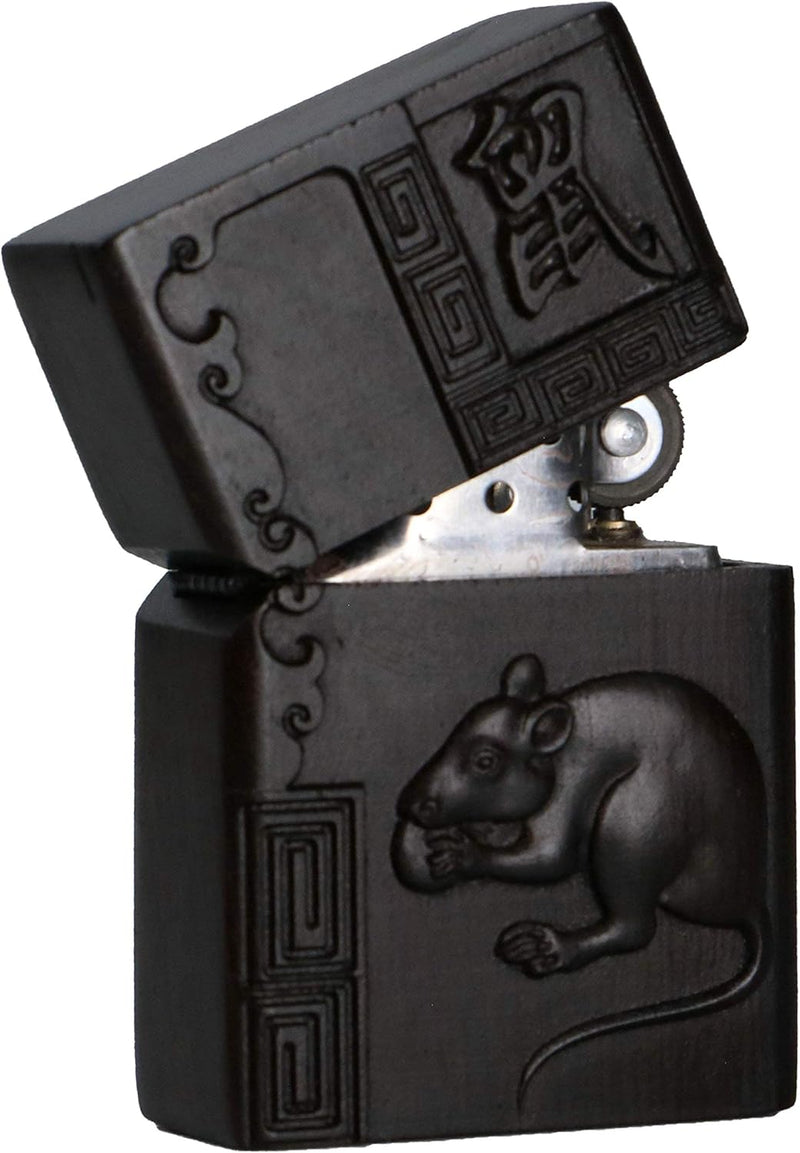 Natürliches Ebenholz Schwarz Holz geschnitzt Feuerzeug Aussengehäuse für Zippo Insert Kit (Sternzeic