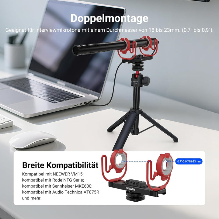 NEEWER Mikrofon Shock Mount, verstellbare Cold Shoe Microphone Halterung für Kamera, Boom Stange, St