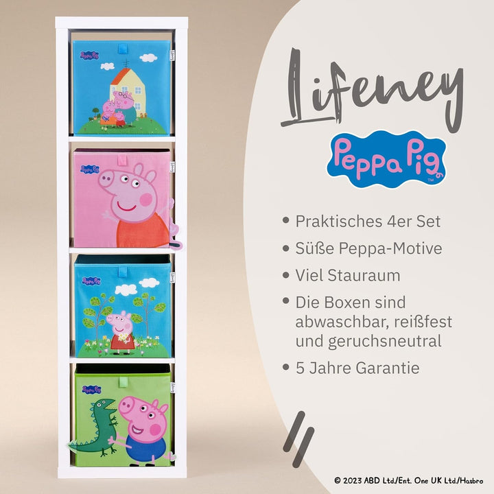 LIFENEY meets Peppa Wutz Aufbewahrungsboxen für Kinder 4er Set – Box-Set mit Peppa Pig Motiven zur A