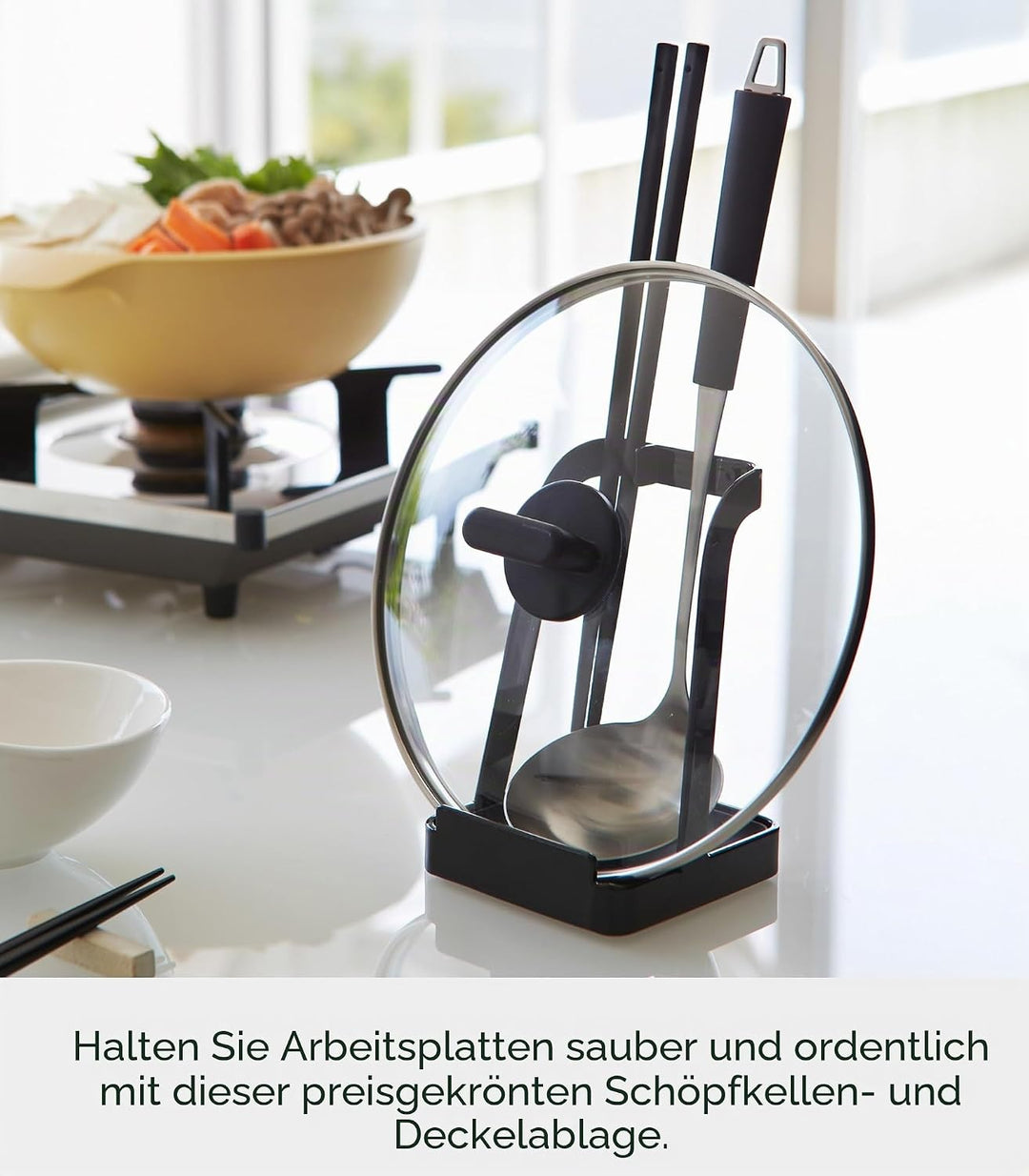 YAMAZAKI Home 2249 Tower Ständer für Schöpflöffel, Topfdeckel, Küchenutensilien, Schwarz 2248-P Schw
