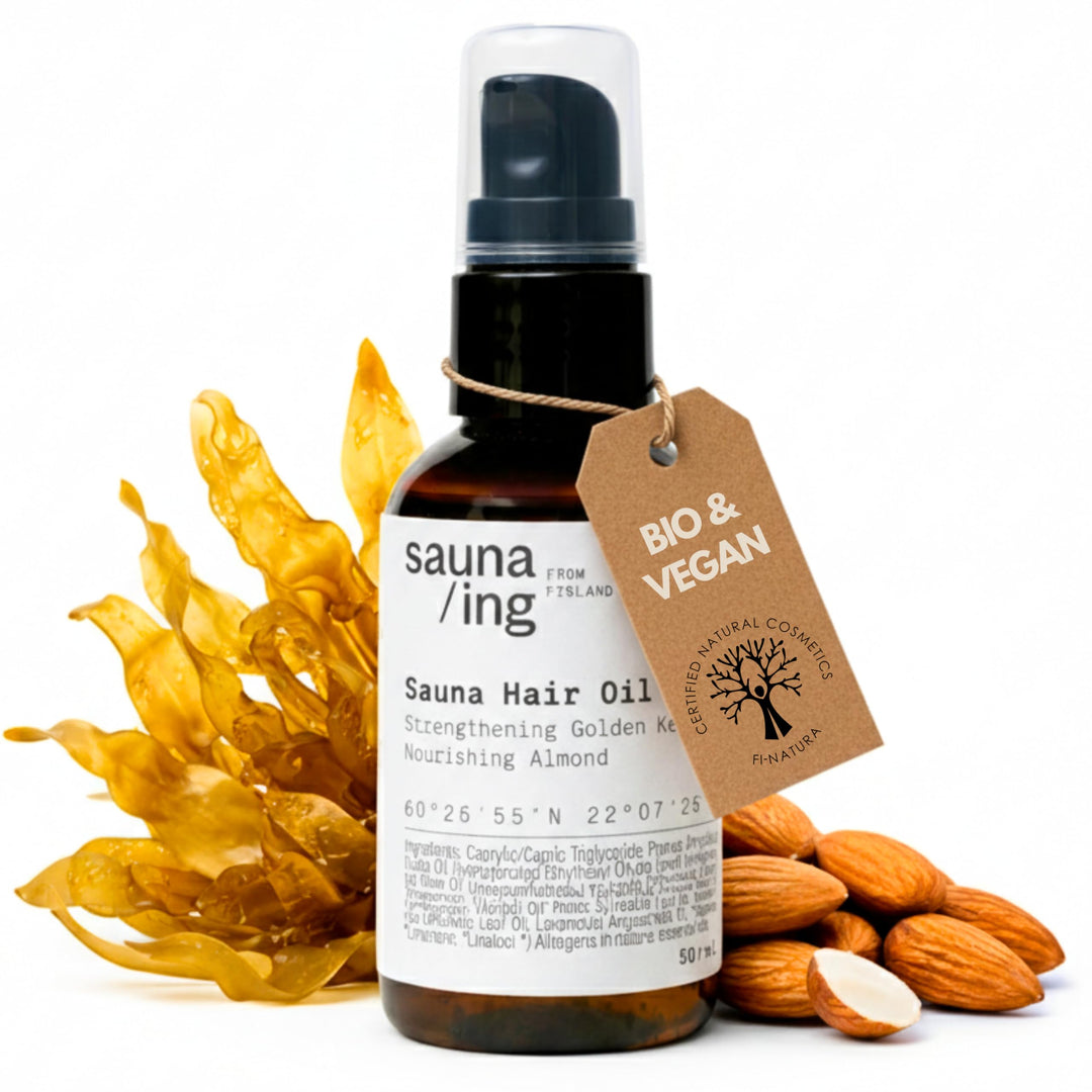 Sauna Haaröl Golden Kelp & Mandel – Pflegendes Haaröl für Sauna & tägliche Haarpflege – Vegan & sili