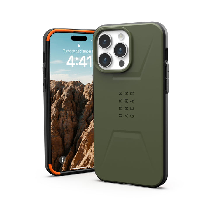 URBAN ARMOR GEAR Civilian Case kompatibel mit Apple iPhone 15 Pro Max Hülle [Wireless Charging/Magne