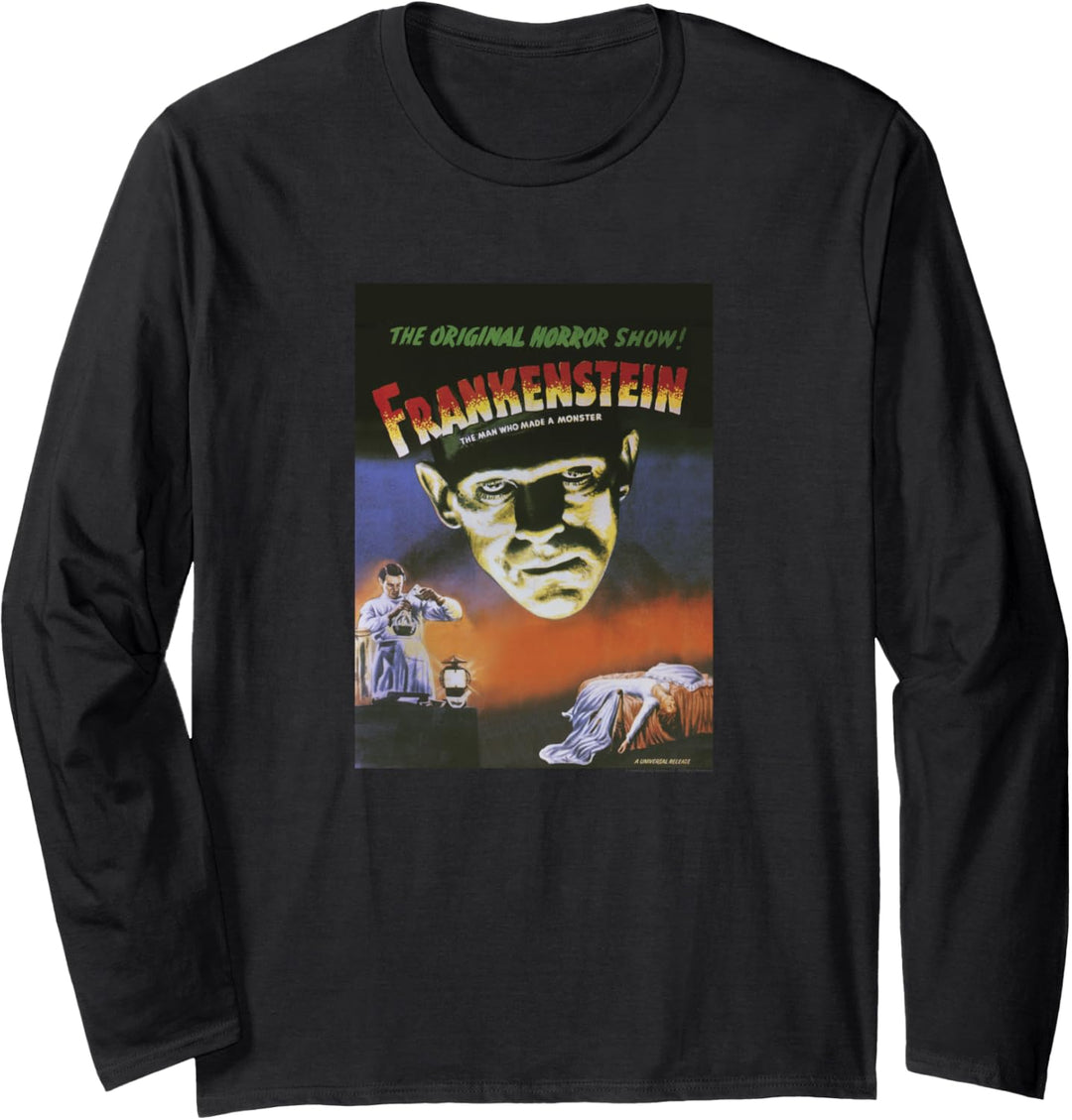 Universal Monsters Distressed Frankenstein Movie Poster Langarmshirt