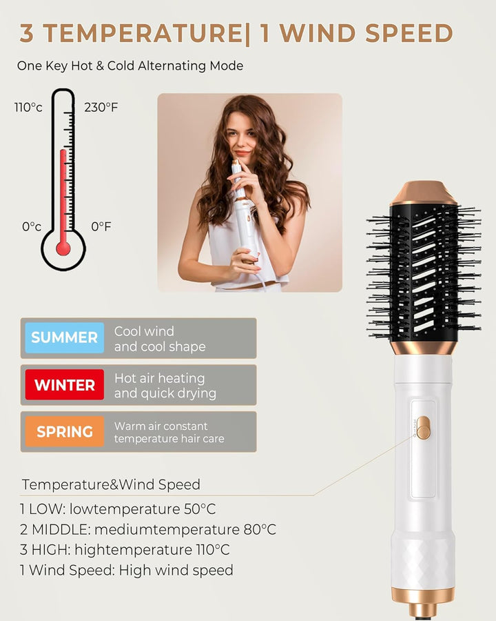 UKLISS Haarstyler 6 in 1, Airstyer & Ionen Haartrockner Set mit Automatisch Lockenstab, Thermal Brus