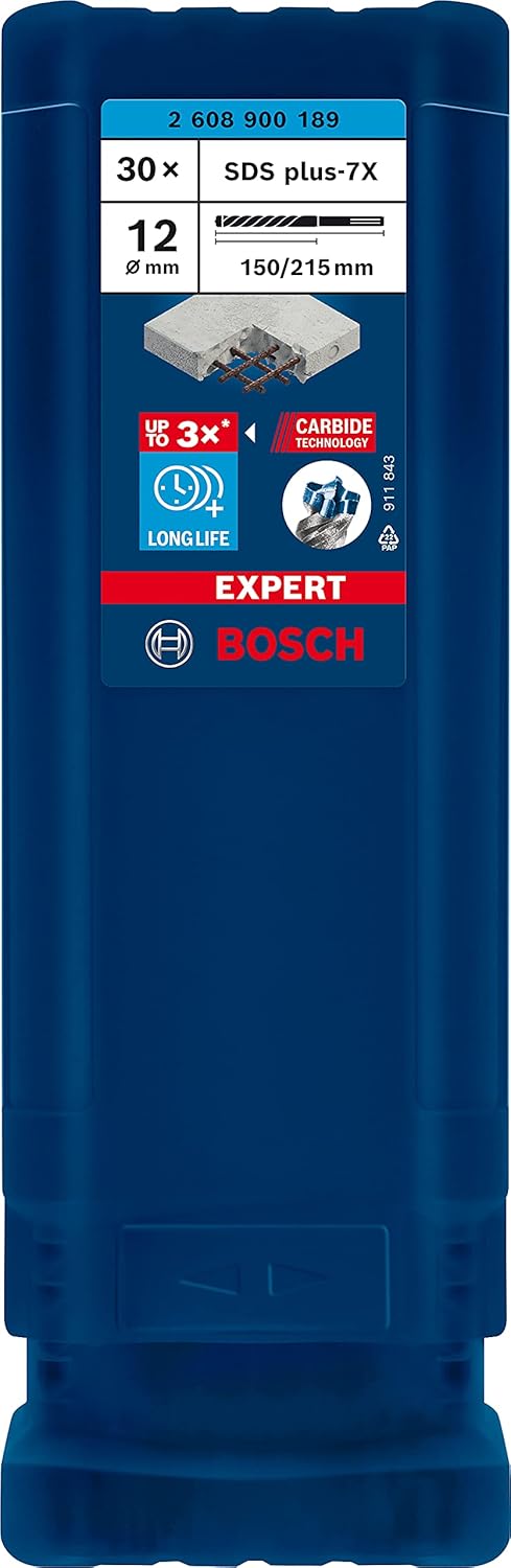 Bosch Professional 30x Expert SDS plus-7X Hammerbohrer (für Stahlbeton, Ø 12,00x215 mm, Zubehör Bohr