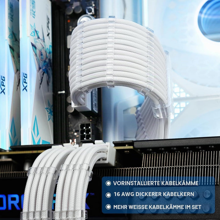 Sirlyr Perlweisses PSU-Verlängerungskabel-Set, massgeschneidertes ummanteltes Netzteilkabel, Mod für