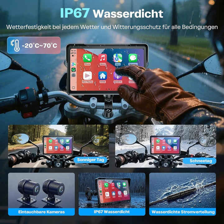 WonVon Motorrad CarPlay Android Auto 7 Zoll wasserdichtes GPS Pantalla para Moto Apple CarPlay Navig