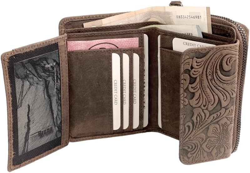 orso Bruno original Damen Portemonnaie Leder braun Gemustert mittelgross Damengeldbörse mittelgross